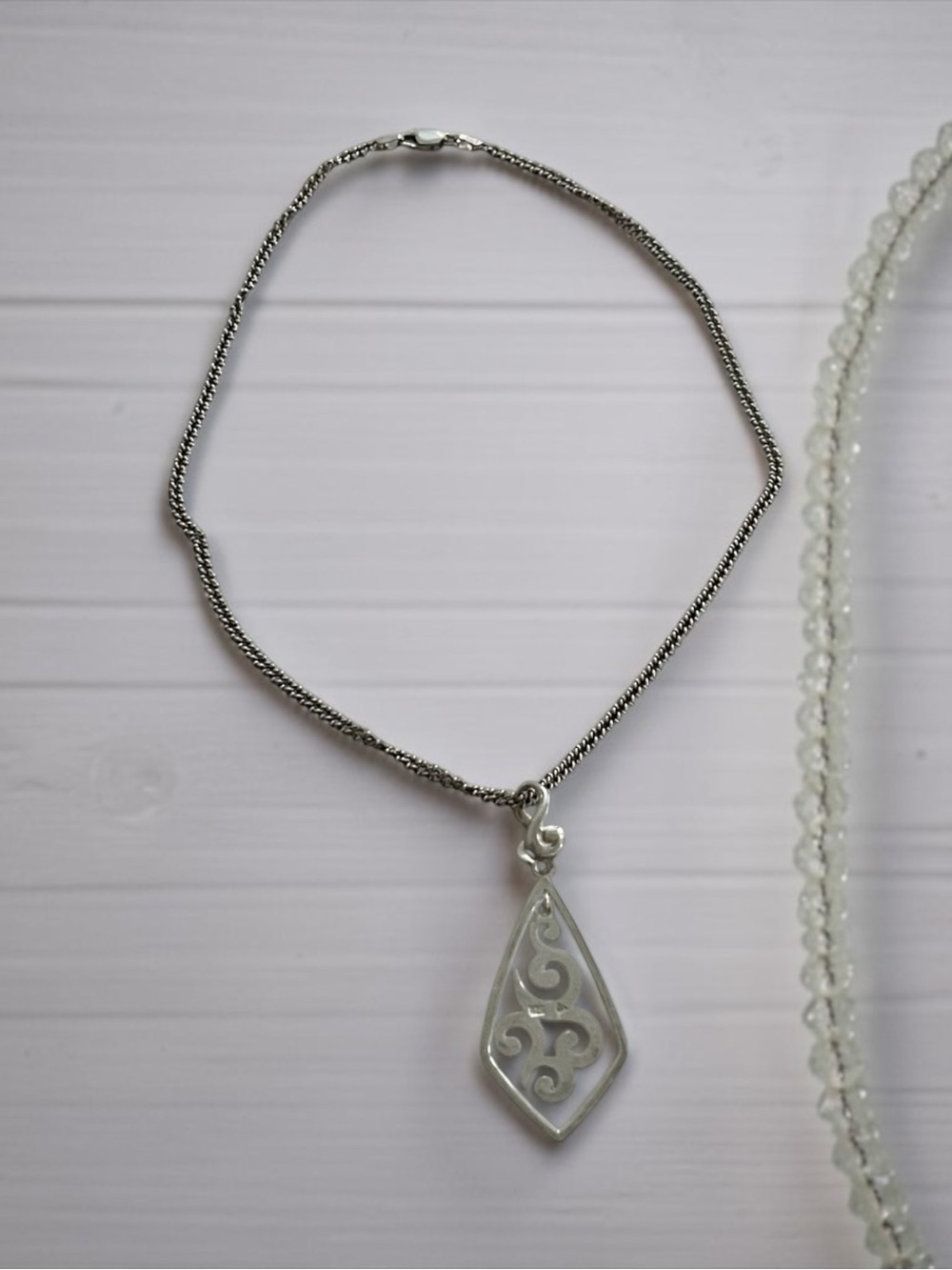 Sterling Silver Filigree Teardrop Pendant Necklace - Silver - Picture 4 of 6
